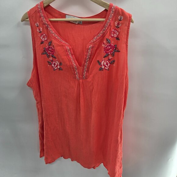 Kelly Renee Orange Sleeveless Embroidered Boho Blouse Size 2x 20-22w - Picture 1 of 10